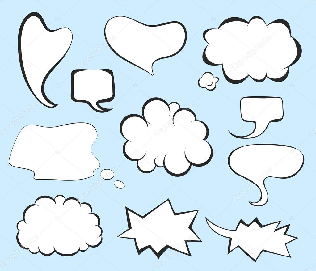 Pop art comic speech bubbles set. Blank clouds for letterings.