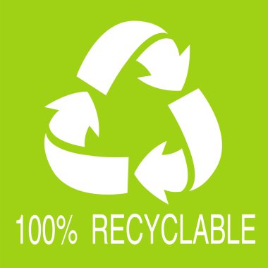 Yeşil arka planda %100 geri dönüştürülebilir damga. Yalıtılmış vektör objesi