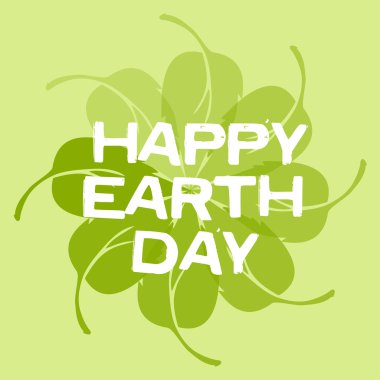 Mutlu Dünya Günü illüstrasyon. Açık yeşil yaprak lar deseni ve beyaz harfler. Vektör görüntüsü.