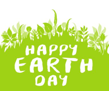 Happy Earth Day banner. Springtime and summertime fresh background. Green spring meadow silhouette pattern