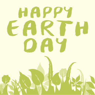 Happy Earth Day banner. Springtime and summertime fresh background. Green spring meadow silhouette pattern