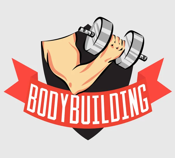 Bodybuilding forte bicipite Illustrazione. Allenamento e fitness icona dello sport. Manifesto creativo stile cartone animato vettoriale . — Vettoriale Stock