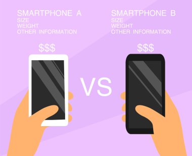 Düz şekil seçme Smartphone. Reklam vektör düzeni.