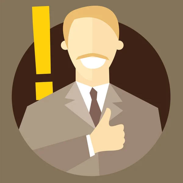 Blonde man with exclamation mark. Person sure. "Best choice" expression. Making decision sign. Flat design. Vector illustration — Stock Vector