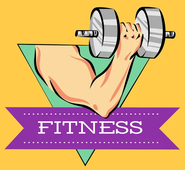 Culturismo fuerte bicep Ilustración. Icono del deporte de entrenamiento y fitness. Cartel de estilo de dibujos animados vector creativo . — Vector de stock