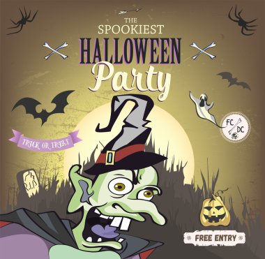 Spookiest Cadılar Bayramı partisi poster. Vektör çizim.