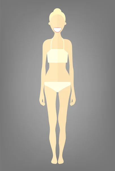 Mujer flaca. Ilustración de estilo plano. Chica rubia en ropa interior blanca con bajo peso. Personaje de dibujos animados vector . — Vector de stock