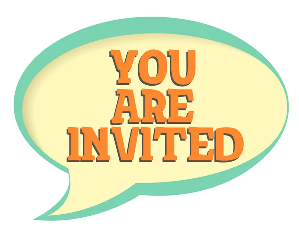 Davet edilen vektör etiket vardır. Birim kare gölge ile. Retro tarzı konuşma balonu.