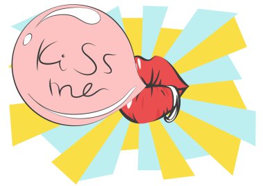 Kiss Me Cartoon Explosion. Falling In Love. Love Boom. Bubble Gum And Piercing. Valentines Day clipart