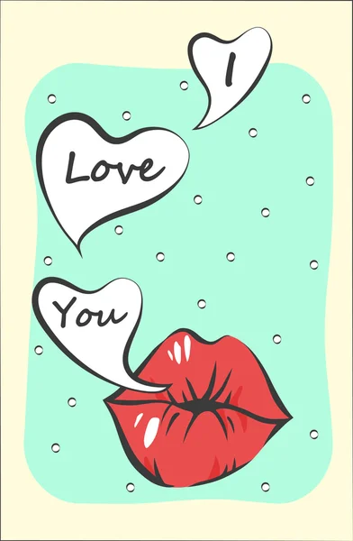 Κάρτα ημέρα του Αγίου Βαλεντίνου Pop Art διάνυσμα με εγώ αγαπώ γράμματα — Διανυσματικό Αρχείο