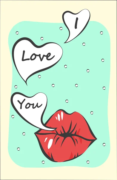 Vektor Pop Art Valentin-napi üdvözlőkártya az I Love You betűk — Stock Vector