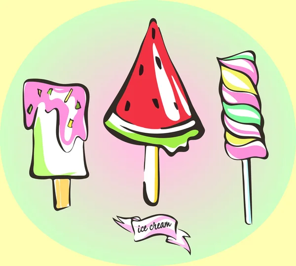 Pop Art Ice Cream Vector Set. Carefully Detailed Objects — Stock Vector