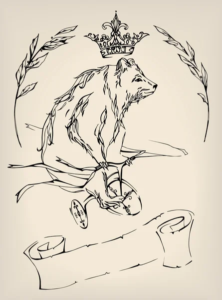 矢量的复古元素集: 古老的卷轴，熊在一辆自行车用丝带，皇冠，小枝 — 图库矢量图片