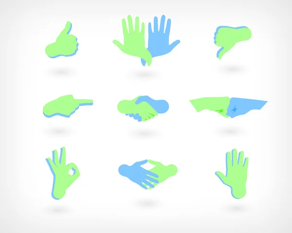 Vektor készlet ikonok kéz: Hasonlóan nem szeret, kézfogás, Ok gesztus, és más. Gombok — Stock Vector