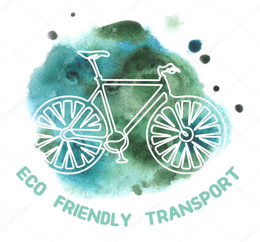 Watercolor abstract earth background with vector bicycle. Eco friendly transport concept.  EPS 10