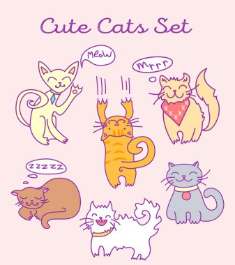 vektör karikatür kedi set 