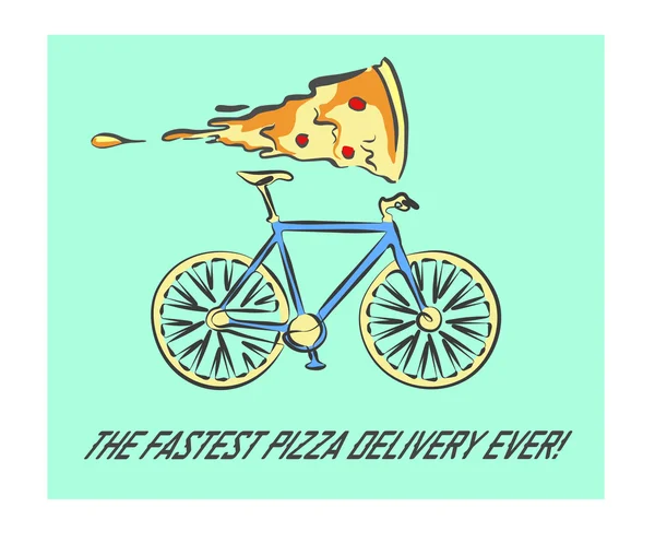 Pizza levering op een fiets illustratie — Stockvector