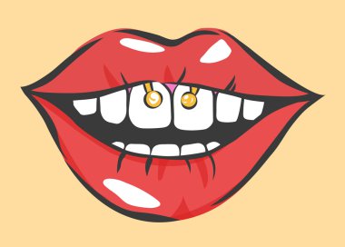 Pop Art seksi dudak Piercing ile. Vektör nesnesi