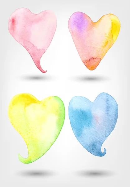 Vector Set Of Watercolor Heart Shapes — Stock Vector