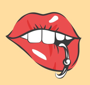 Pop Art seksi dudak Piercing ile. Vektör nesnesi