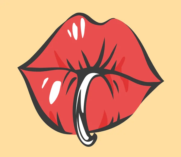 Pop Art Sexy Lips With Piercing. Objeto vectorial — Vector de stock