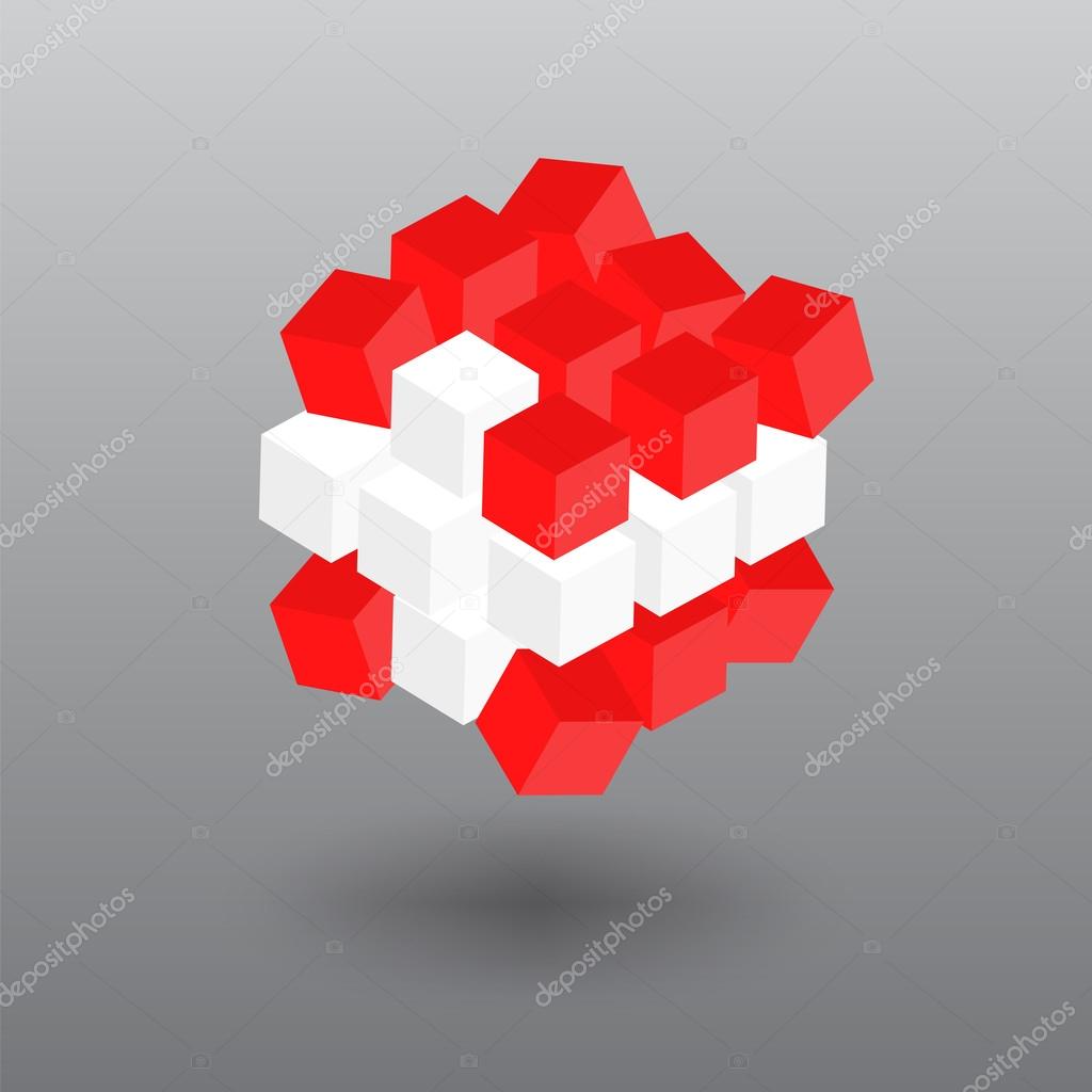 Vector Transformer Danish Flag Cube. Banner of Denmark