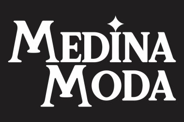 Medina Moda logo  elegant typographic design in a minimalist style. White letters on a black background create contrast and emphasize the premium look of the brand. Suitable for fashion brands, boutiques, design studios, advertising projects