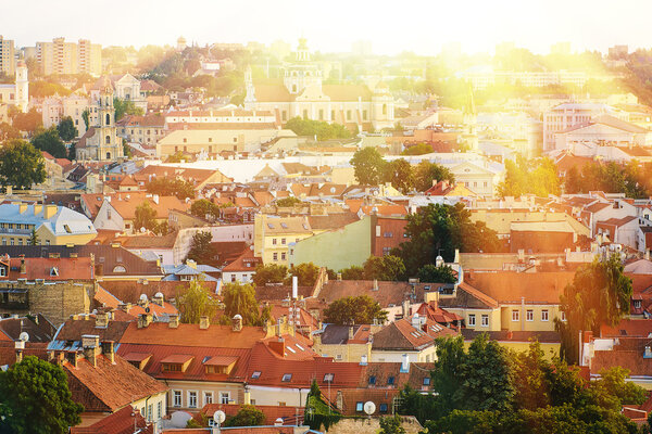 Old European town in the sunset. Vilnius, Lithuania