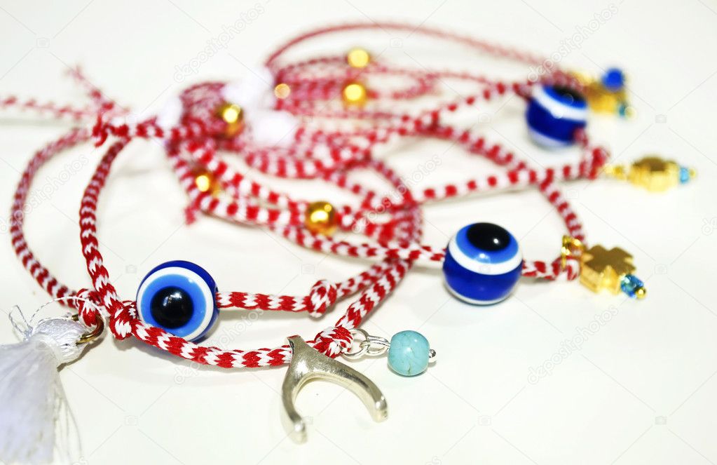 traditional greek march bracelets in red and white colors