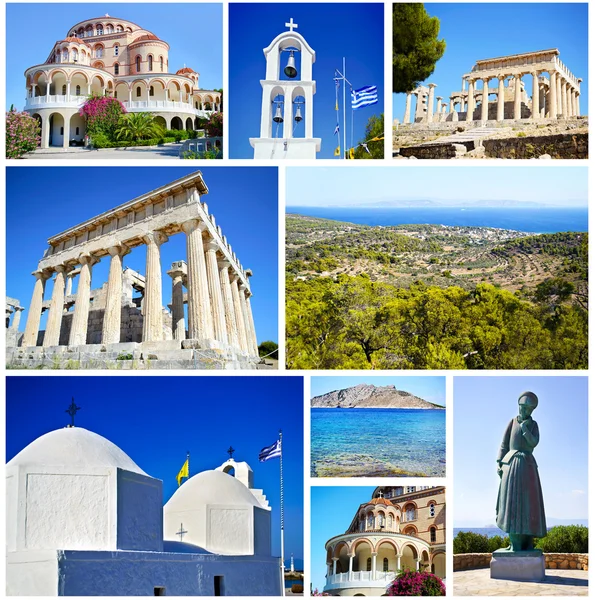Collage de la isla de Egina Grecia - verano griego y monumentos — Foto de Stock