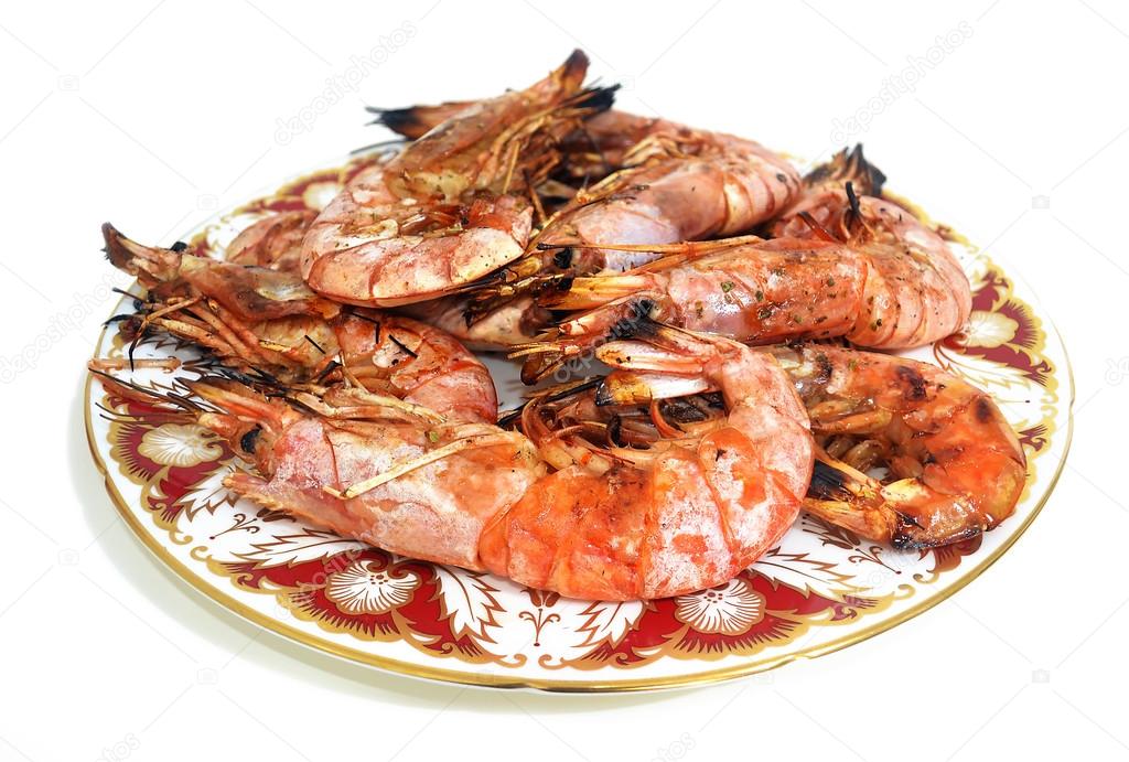 shrimps seafood on plate - mediterranean food