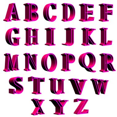 pembe alfabesi harfleri 3d çizim