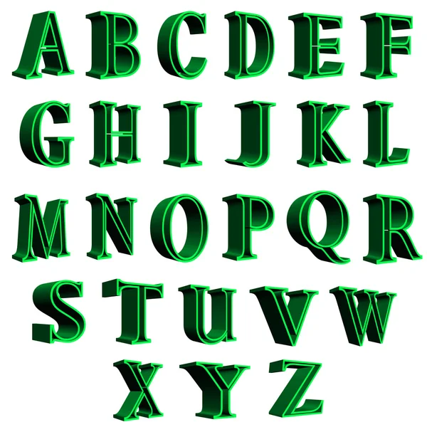 Green alphabet letters 3D illustration — Stock Photo, Image