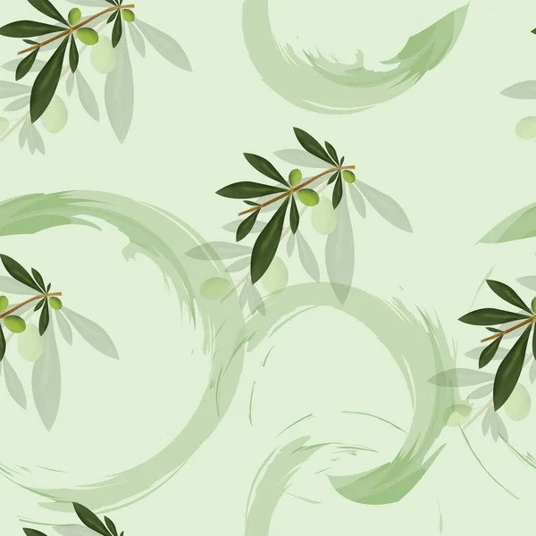 Seamless Pattern Vector Olive Trees Floral Theme Green Background — Stock Vector