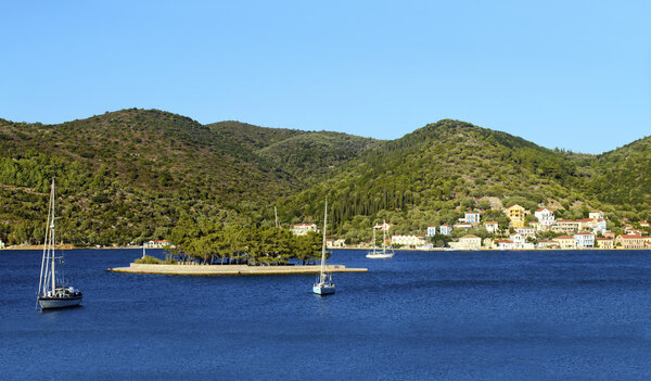 landscape of Vathy in Ithaca island Greece