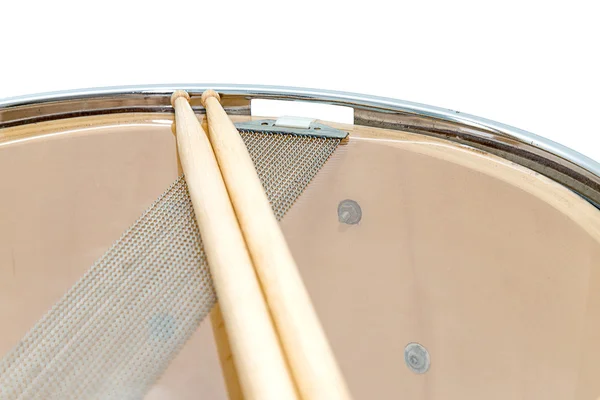 Wood snare drum and drumsticks isolated Stock Picture