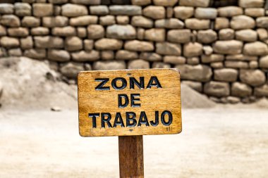Work zone sign. Machu Picchu, Cusco, Peru, South America. clipart