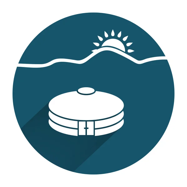Yurta jurt icon with sun. Mongolian, kazakh house symbol. Asian household. Round sign with long shadow. Flat design. Vector illustration. EPS10