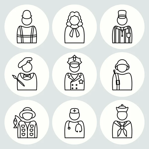 People profession icon set. Judge artist painter referee doctor seaman soldier sailor fisherman builder constructor worker policeman. Business avatar symbols. Vector