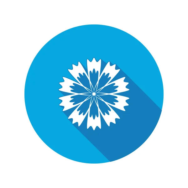 Spring floral icon. Cornflower, blue poppy, centaury flower. Medicinal herbs symbol. Round sign with shadow. Vector