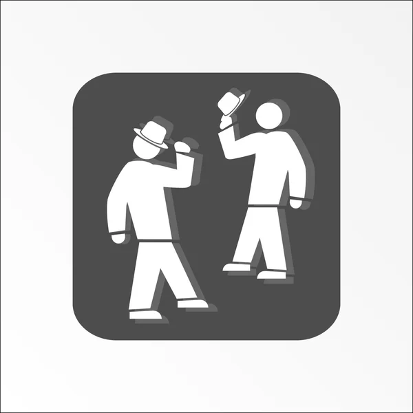 Office web icon. Hat take off. Meeting and greeting symbol.  White 2 people silhouette on dark grey background with shadow. Vector illustration