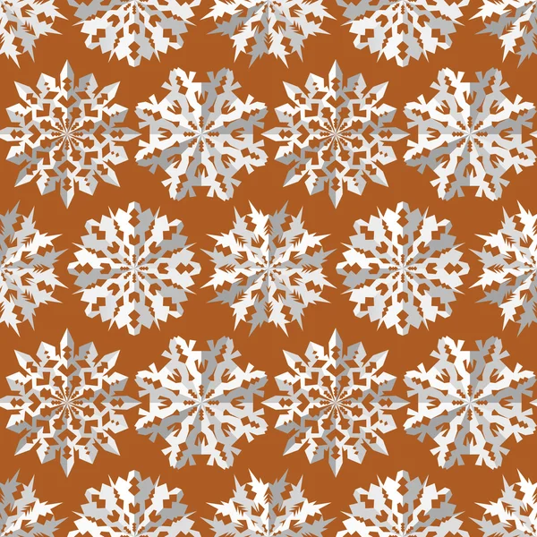 Patrón de copo de nieve de origami de Navidad sin costuras. Papel recortado signos tridimensionales con sombra. Blanco sobre fondo naranja. Invierno, textura de Año Nuevo. Vector — Vector de stock