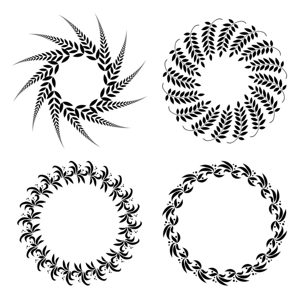 Laurel wreath tattoo set. Black ornaments, nine round signs of leaves. Victory, peace, glory symbol. Vector — Stock Vector