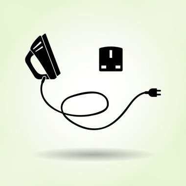 Iron icon with shadow on light green. Electric appliance for dress smoothing symbol. Vector