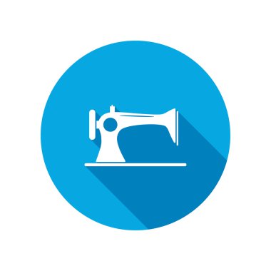 Dikiş el ile makine. Vintage madeni eşya. Yuvarlak daire uzun gölge ile düz simgesi. Vektör