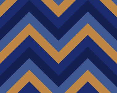 Kesintisiz geometrik şerit deseni. Çizgili doku. Zikzak çizgi arka plan. Çapraz Şeritler. Mavi, sarı, koyu ve açık, hardal, kontrast renkler. Kış Tema. Vektör