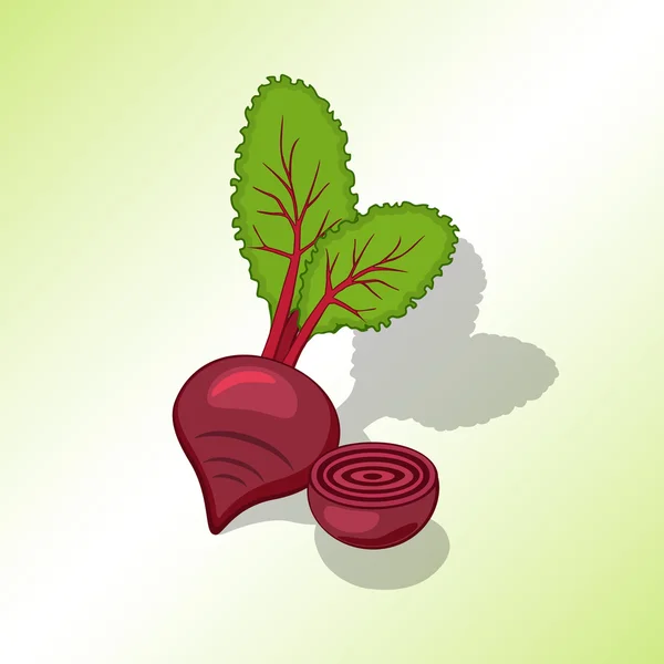 Barbabietola, icona della barbabietola. Verdure con foglie. Simbolo e ombra colorati su sfondo verde chiaro. Vettore isolato — Vettoriale Stock