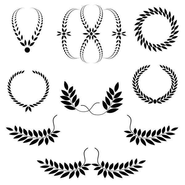 Babér koszorút tattoo set. Fekete dísz, kilenc jelei a fehér háttér előtt. Győzelem, a béke, a dicsőség szimbólum. Vektor — Stock Vector