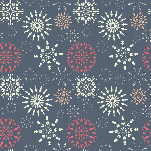 Christmas seamless pattern. Light color snowflake signs on soft gray background. Winter theme retro texture. Snowfall in dusk, twilight. Vector illustration. — Διανυσματικό Αρχείο