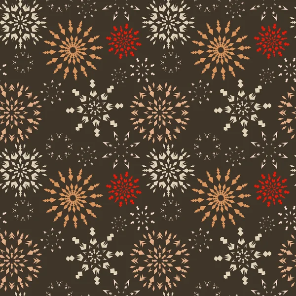 Christmas seamless pattern. Light snowflake signs on brown, chocolate background. Winter theme retro texture. Chocolate snow. Vector illustration. — Διανυσματικό Αρχείο
